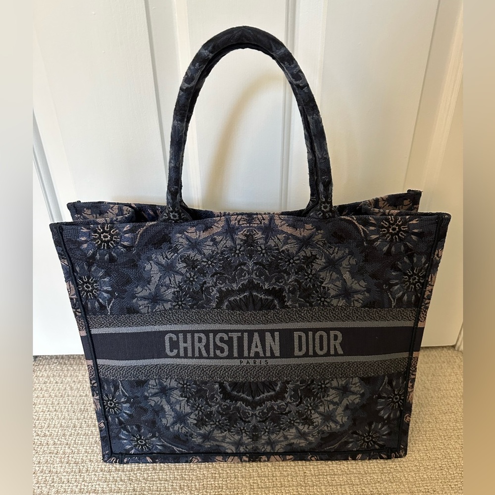 100% authentic canvas Christian Dior book tote. Large size - navy and blue tones